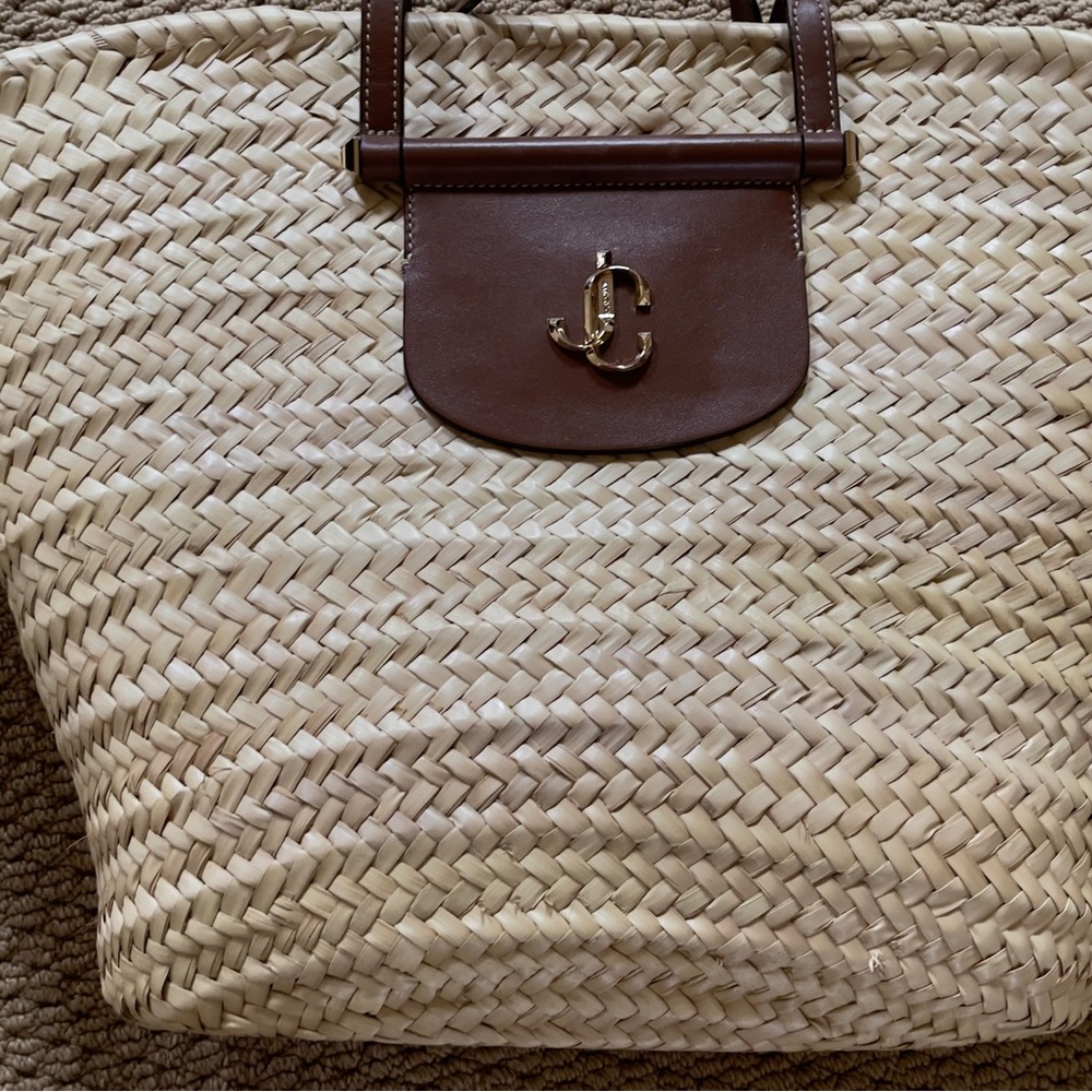 Tan and Brown Woven Tote Bag